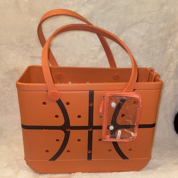 BOGG BAG Handbags - BOGG BAG Orange Basketball-Print Tote with Clear Pouch w free attachments